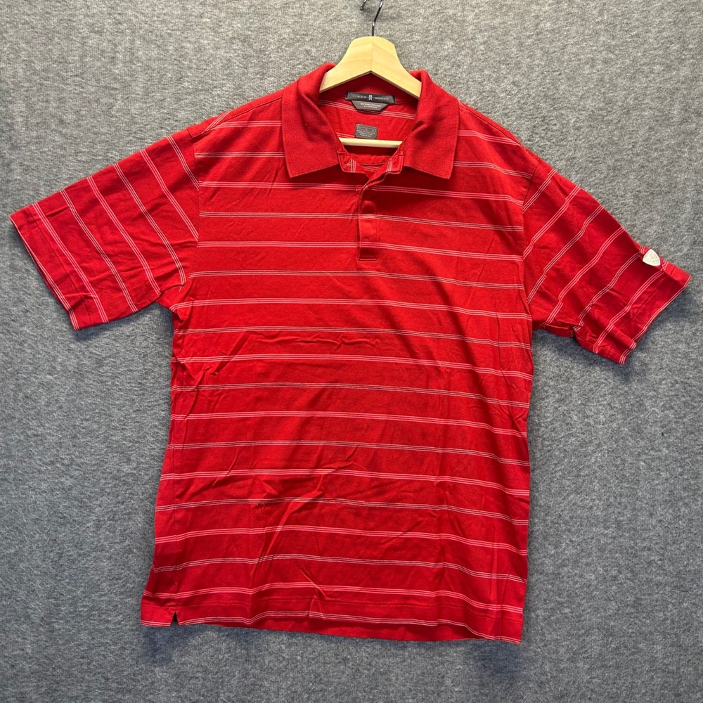 Tiger Woods Nike Golf Polo Shirt Mens M Red Striped Double Mercerized Cotton